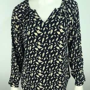 Fun 2 Fun Blouse Medium Navy Blue Cream Feathers